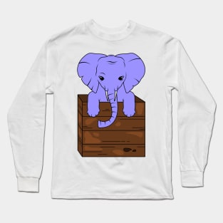 Cute elephant looking out of a box Long Sleeve T-Shirt